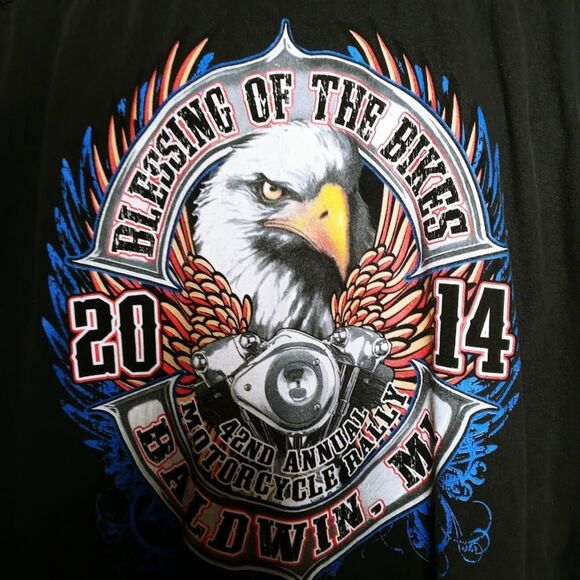 BikerWear USA Black Shirt L Blessing of the Bikes Baldwin MI Motorcycle Rally - Picture 2 of 7